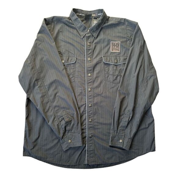 Harley Davidson Y2K Skull Button Up Snap Shirt size 3XL Black Striped - Picture 1 of 10